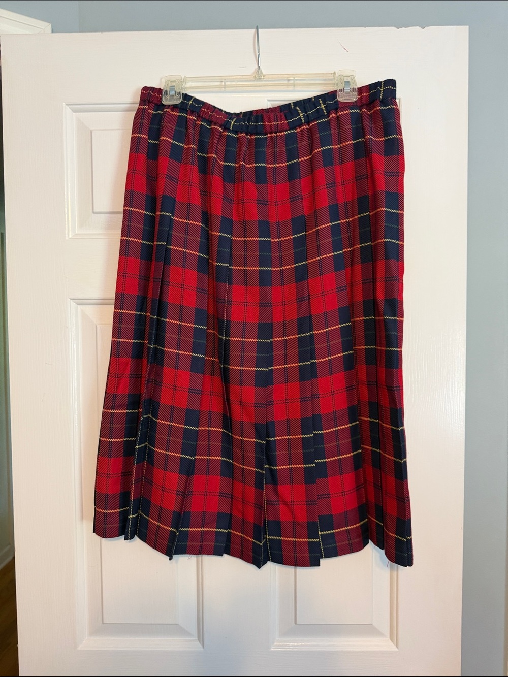 Red Plaid A-Line Skirt with Elastic Waist